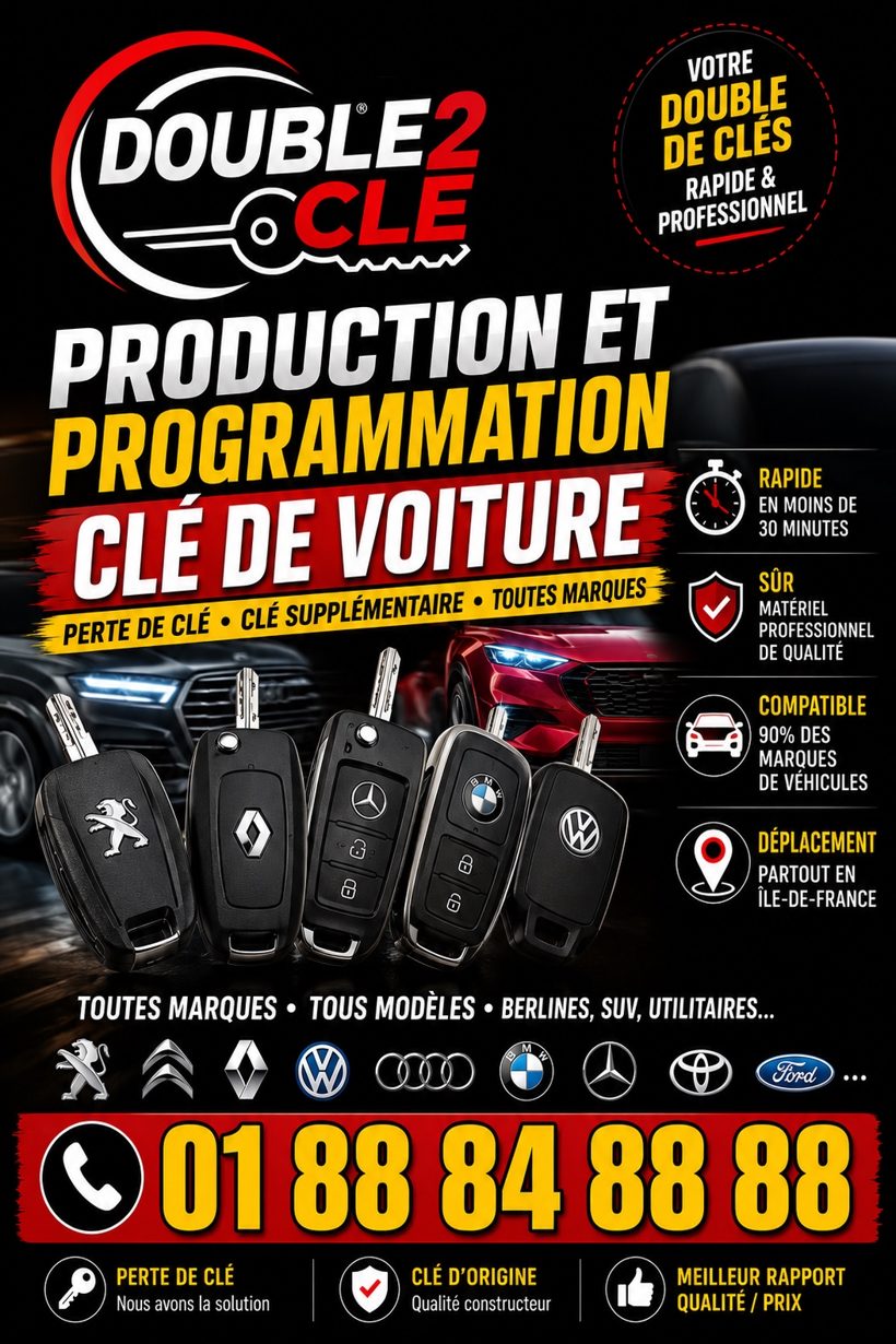 Affiche Double2Clé avec clés centralisées et voitures